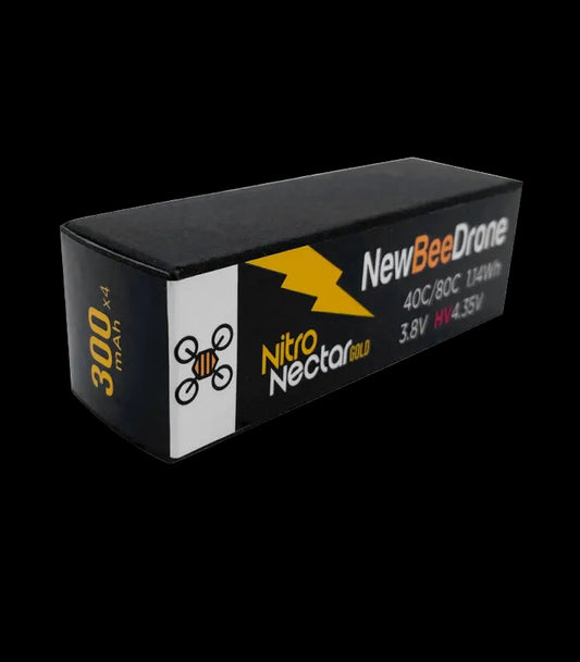 NewBeeDrone Nitro Nectar Gold 300mAh 1S HV LiPo Battery JST-PH2 (4 Pack)