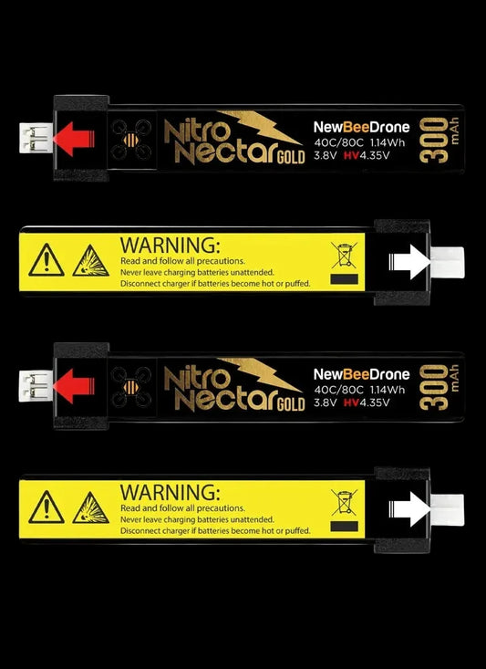 NewBeeDrone Nitro Nectar Gold 300mAh 1S HV LiPo Battery JST-PH2 (4 Pack)